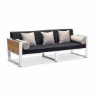 Outdoor lounge aluminium en teak 3-zits bank, 2 fauteuils en salontafel - Hatice Viadurini