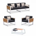 Outdoor lounge 3-zitsbank, 2 fauteuils en aluminium en teakhouten salontafel - Hatice