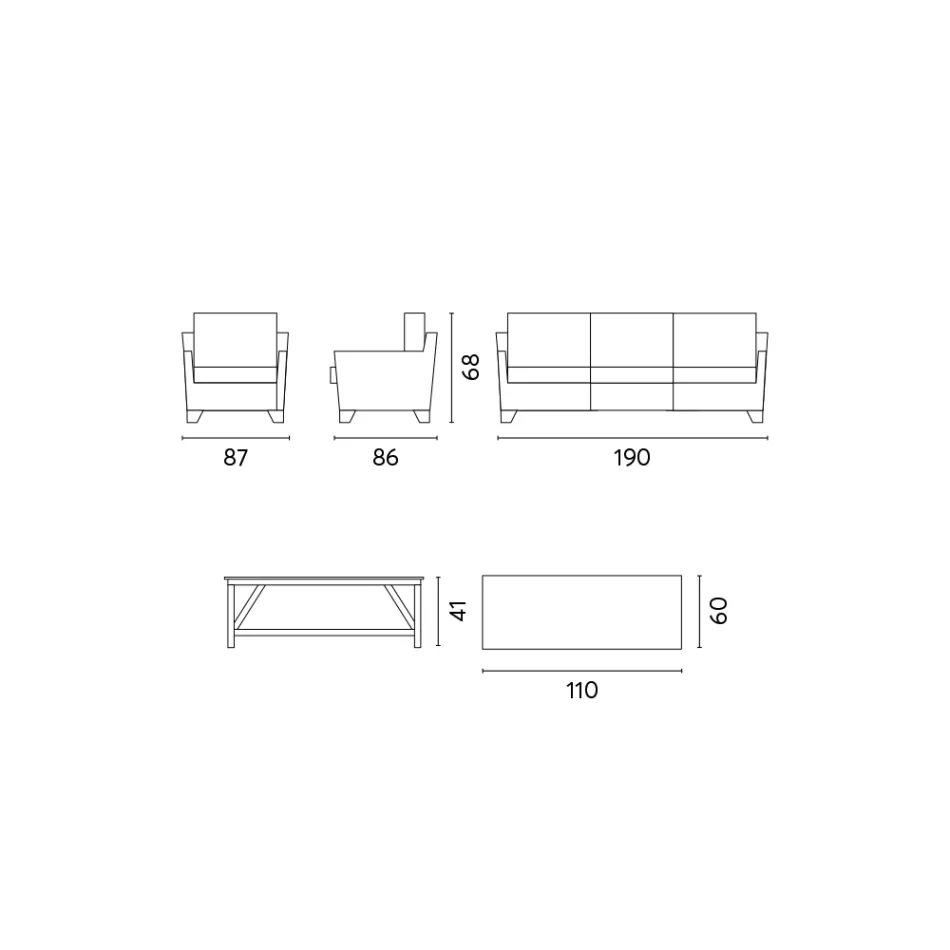 Buitenlounge met salontafel van mangohout en kussens van polykatoen - Orlanda Viadurini