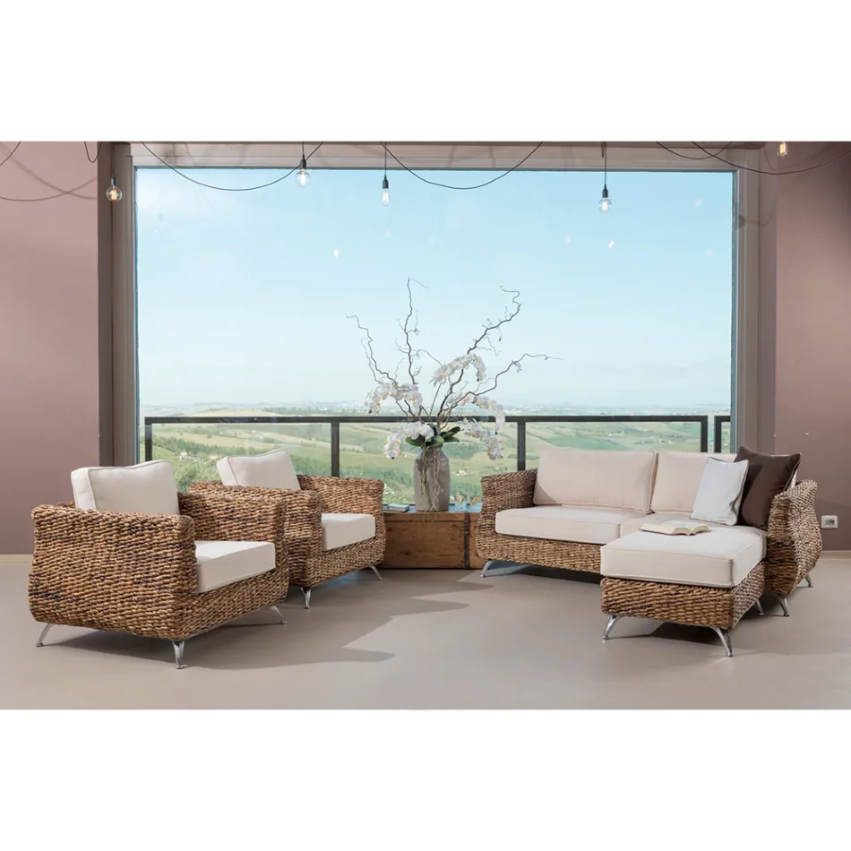 Buitenwoonkamer in bananenweefsel met kussens - Legolas Viadurini