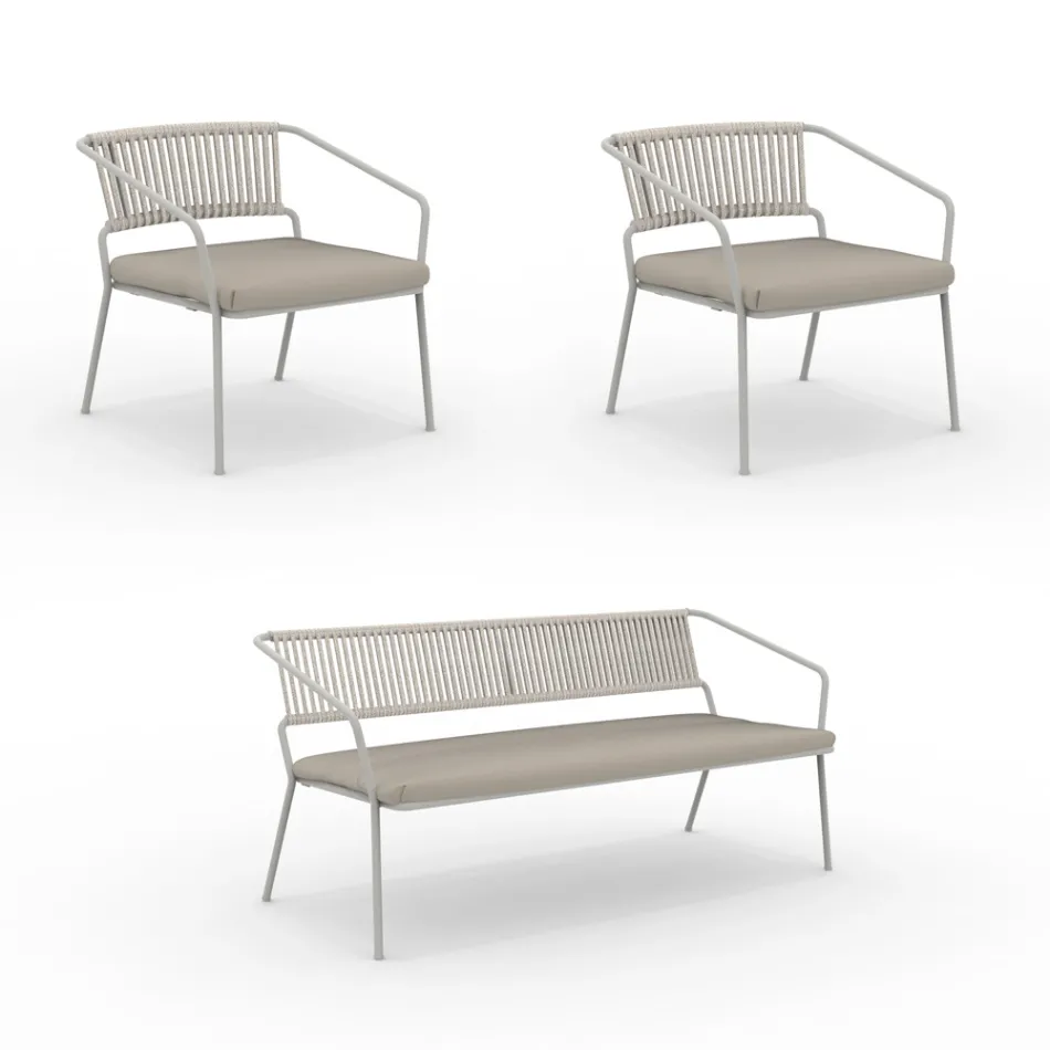 Tuinlounge met fauteuils en metalen bank Made in Italy - Prato Viadurini