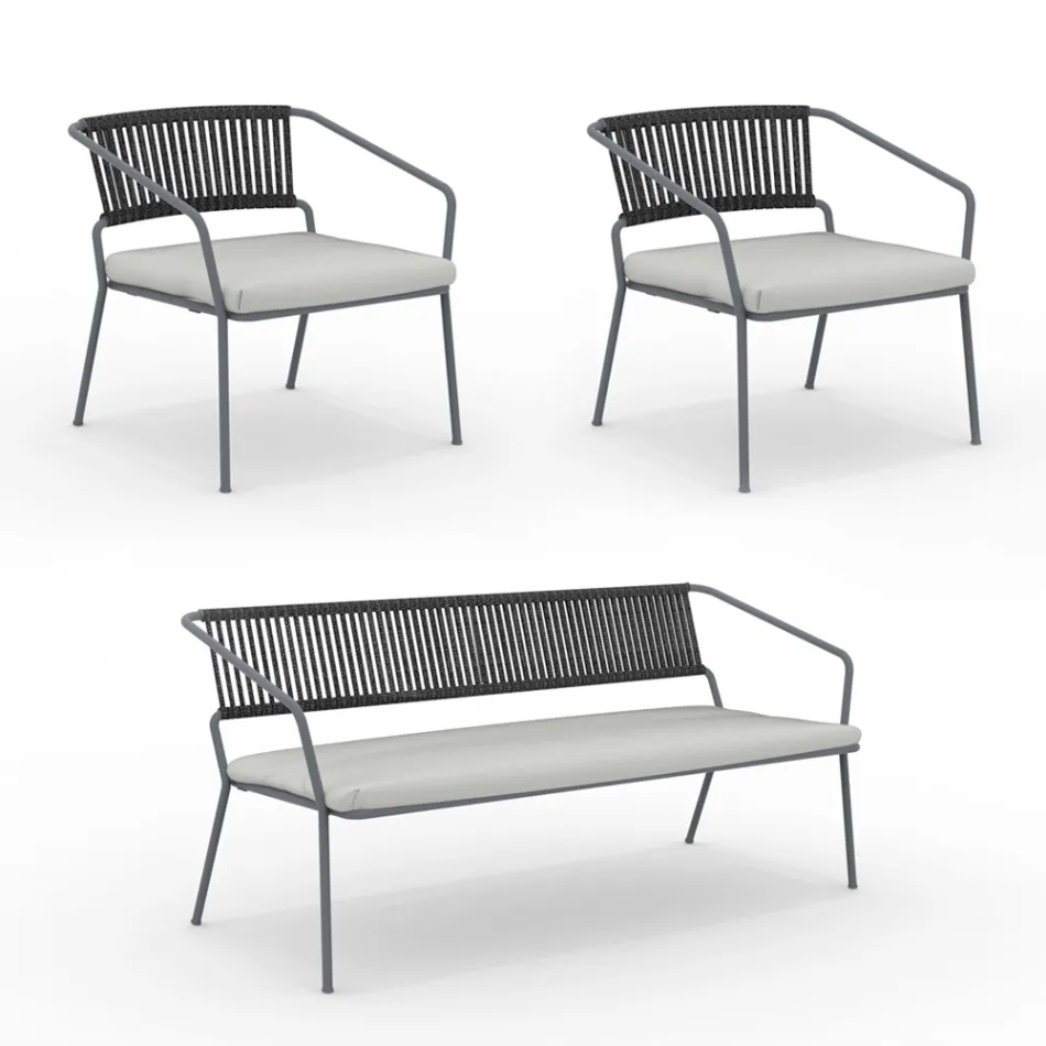 Tuinlounge met fauteuils en metalen bank Made in Italy - Prato Viadurini