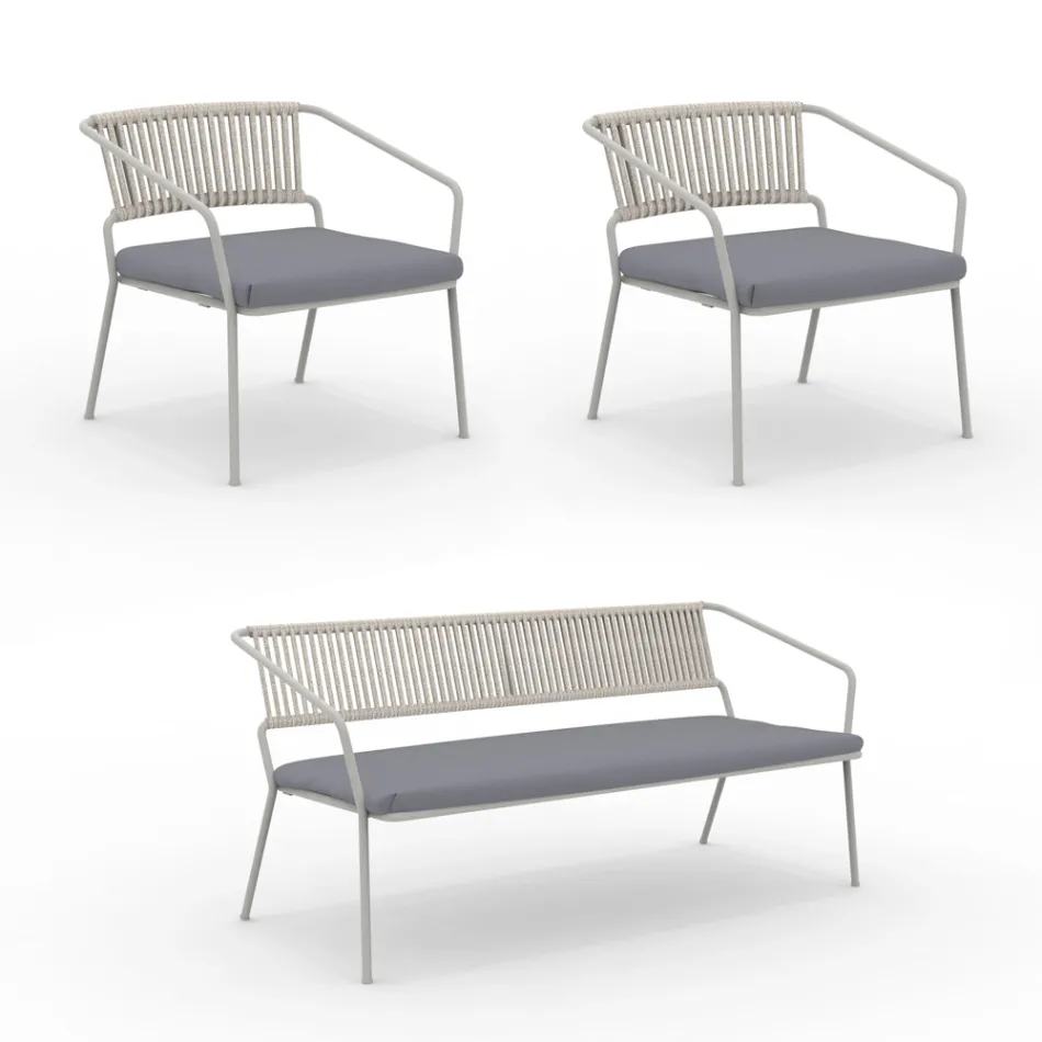 Tuinlounge met fauteuils en metalen bank Made in Italy - Prato Viadurini