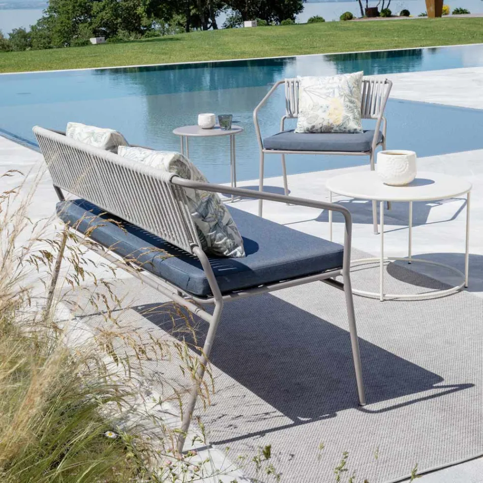 Tuinlounge met fauteuils en metalen bank Made in Italy - Prato Viadurini