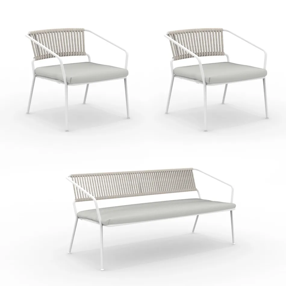 Tuinlounge met fauteuils en metalen bank Made in Italy - Prato Viadurini