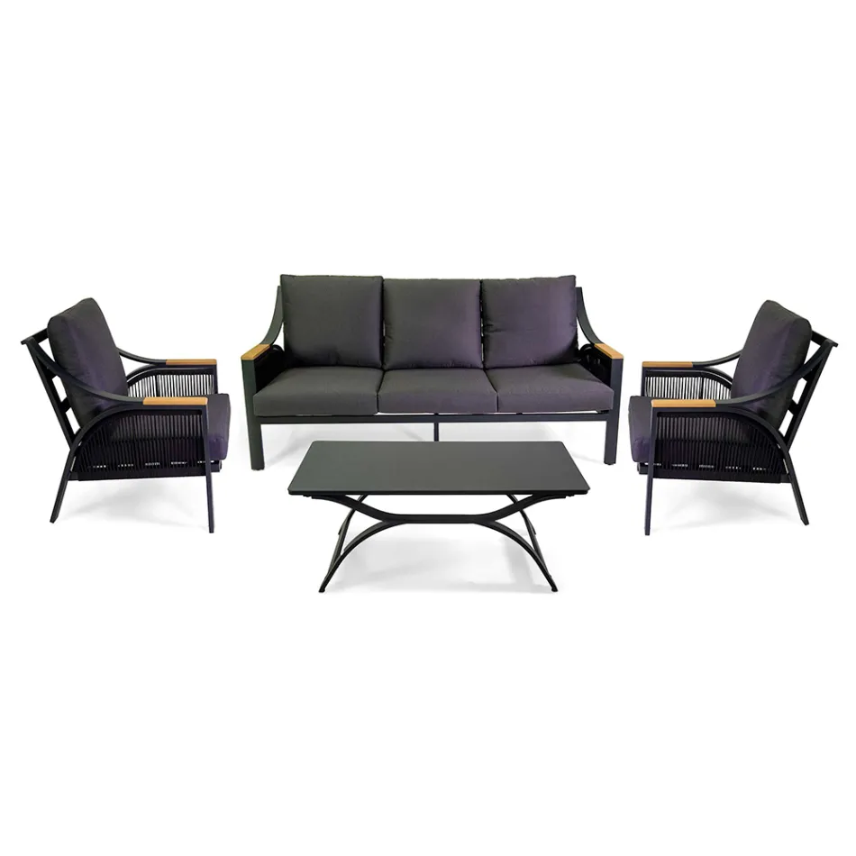 Woonkamer van aluminium met armleuningen van Braziliaans teakhout - Dagboek Viadurini