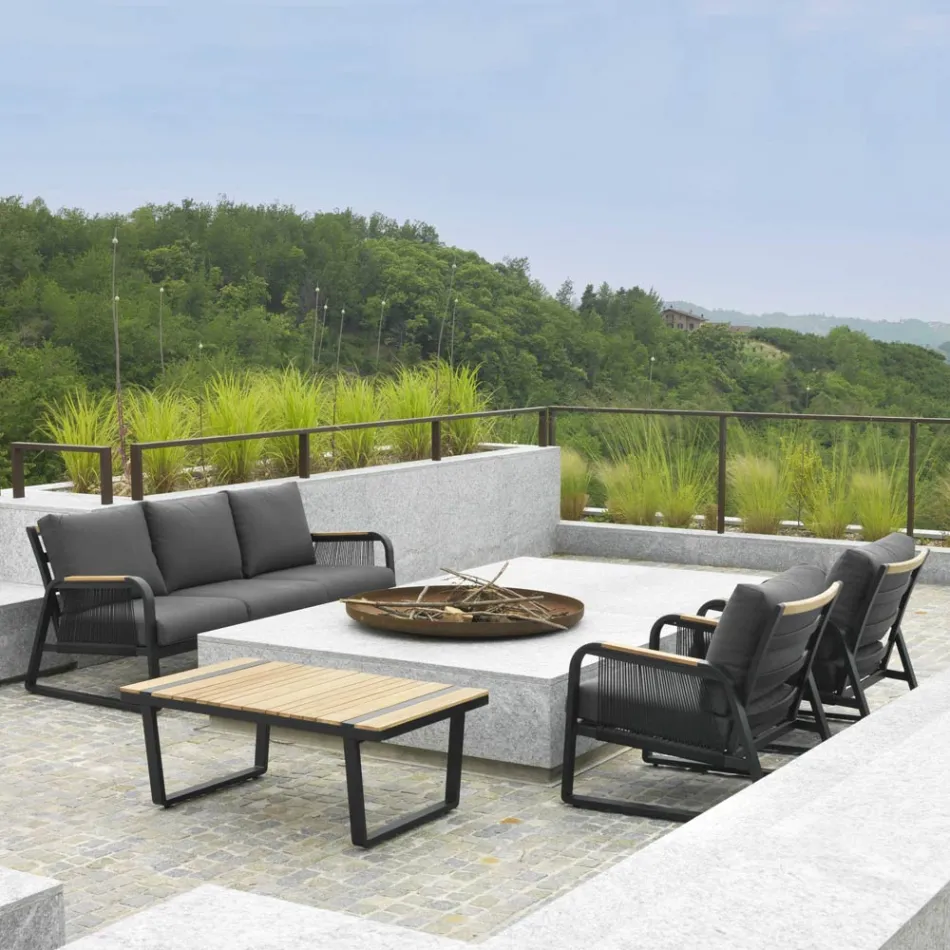 Woonkamer gemaakt van aluminium met details van Braziliaans teakhout - Dagboek Viadurini