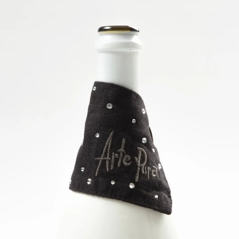 Lekbakje van wit of zwart linnen met borduurwerk en kristallen 2 stuks - Salvino Viadurini