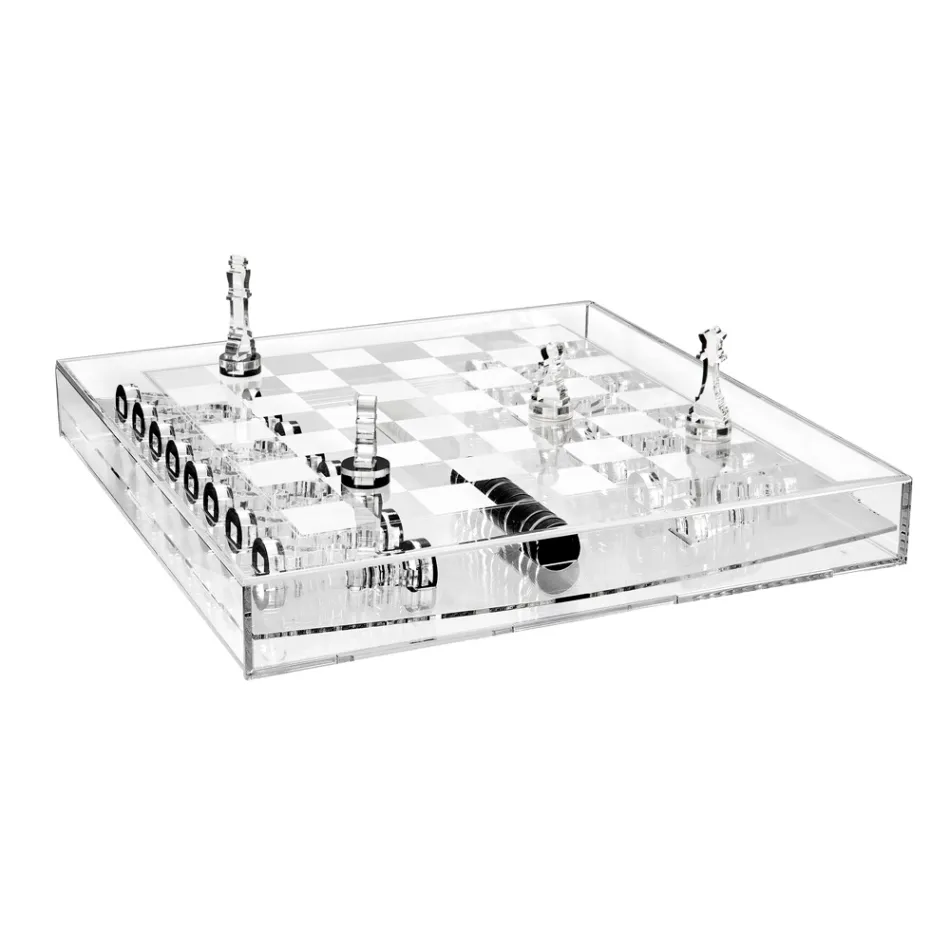 Transparant plexiglas schaakbord met lade, gemaakt in Italië - Miriam Viadurini