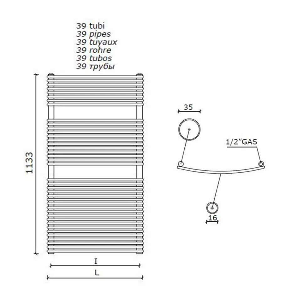 Verticale Design Hydraulische Handdoekenwarmer in Staal 1013 W - Griffioen Viadurini