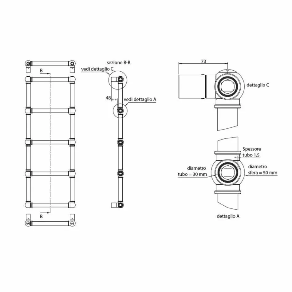 Hydraulische modulaire handdoekverwarmer messing buis goud 311 W - Caesar Viadurini