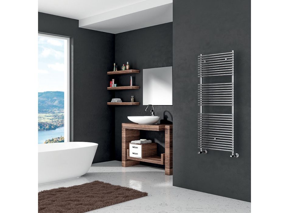 Buisvormige chromen handdoekverwarmer tot 1050 watt Made in Italy - Benji Viadurini