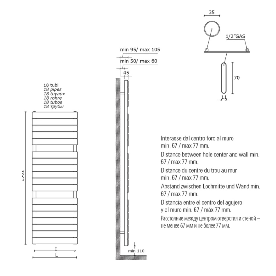 Zwarte koolstofstalen hydraulische handdoekwarmer gemaakt in Italië - Carezza Viadurini