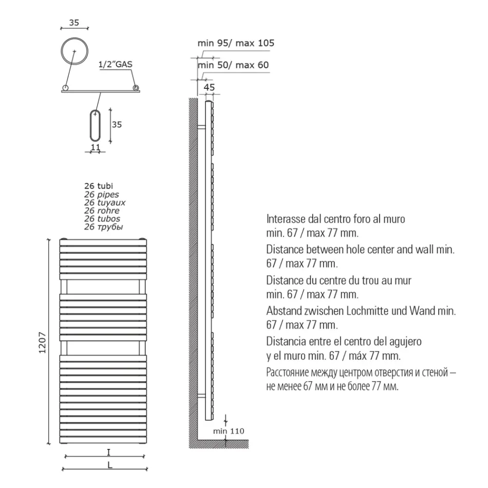 Hydraulische handdoekwarmer in koolstofstaal oker Gemaakt in Italië - Tepore Viadurini