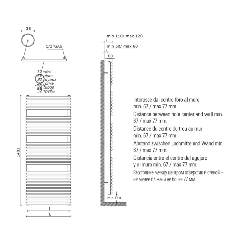 Hydraulische handdoekwarmer in koolstofstaal roest gemaakt in Italië - Coccola Viadurini