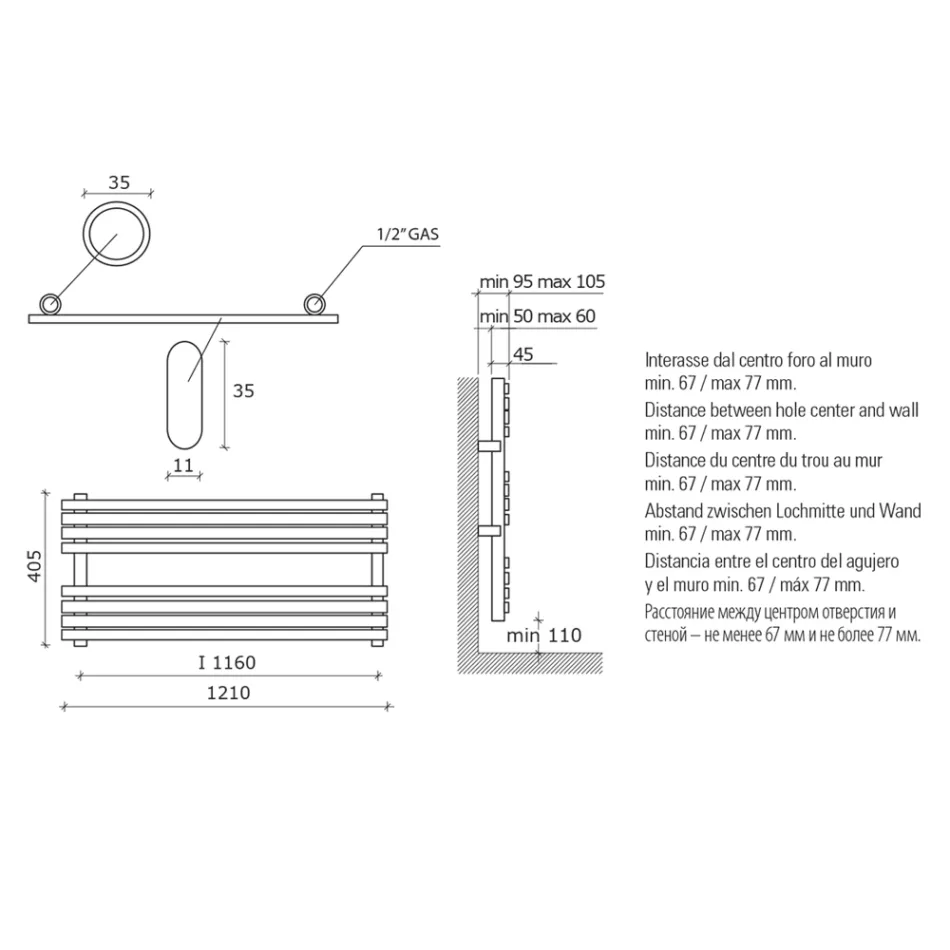 Hydraulische handdoekwarmer in koolstofstaal roest mat gemaakt in Italië - Fiaccole Viadurini