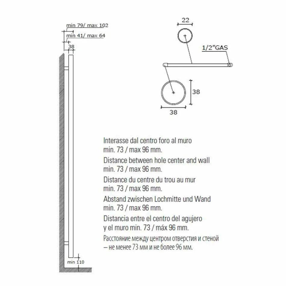 Roestvrijstalen design wandgemonteerde handdoekverwarmer voor badkamer, 2 maten 391 W - Italo Viadurini