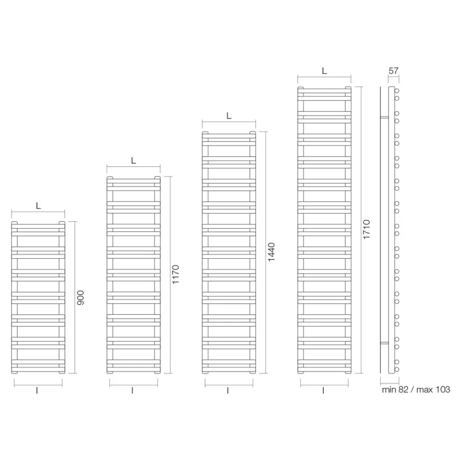 Amaretti handdoekverwarmer met gemengde kleuren en horizontale elementen, gemaakt in Italië. Viadurini
