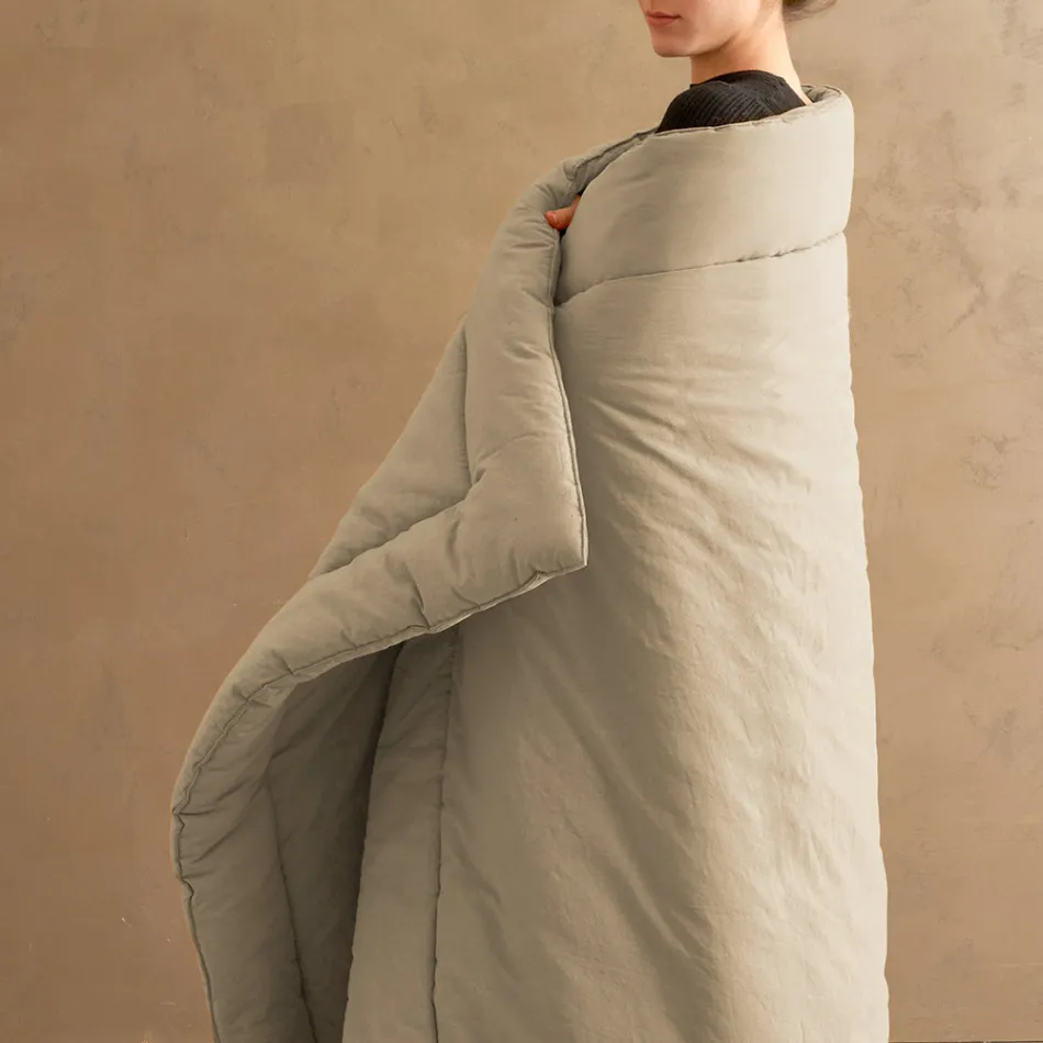 350 gr/m2 Tweepersoonsbedverwarmer in zuiver geverfd katoen - Delicaat Viadurini