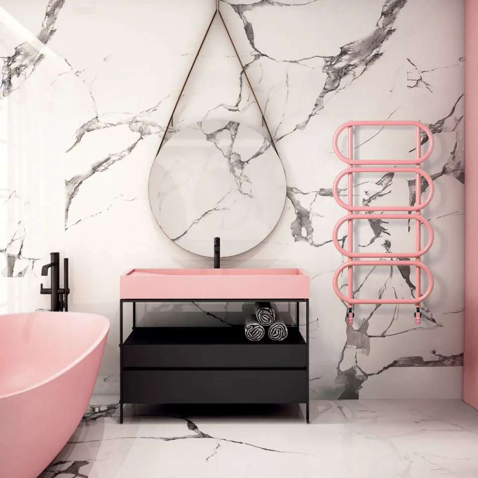 Ronde gekleurde stalen hydraulische handdoekwarmerladder gemaakt in Italië - ketting Viadurini