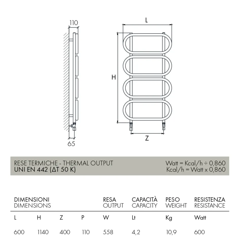 Ronde gekleurde stalen hydraulische handdoekwarmerladder gemaakt in Italië - ketting Viadurini