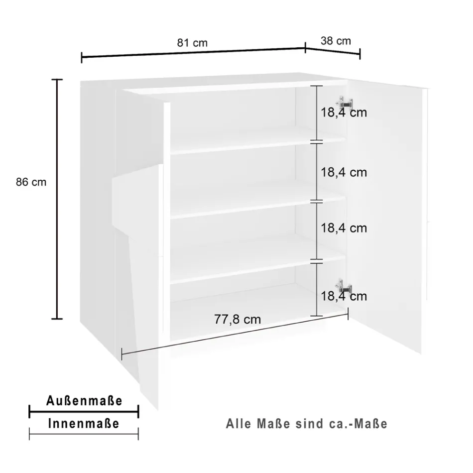 Hoog of laag schoenenrek in duurzaam houtdesign met 2 of 4 deuren - Fjona Viadurini