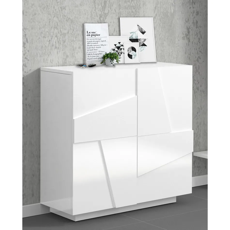 Hoog of laag schoenenrek in duurzaam houtdesign met 2 of 4 deuren - Fjona Viadurini