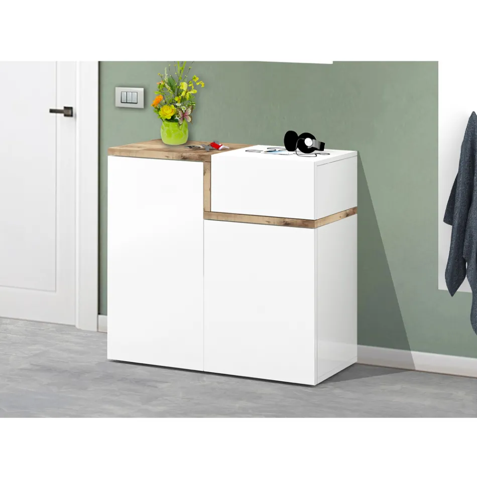 Entree schoenenrek 3 of 4 deuren in wit hout en leisteen of esdoorn - Tiscali Viadurini