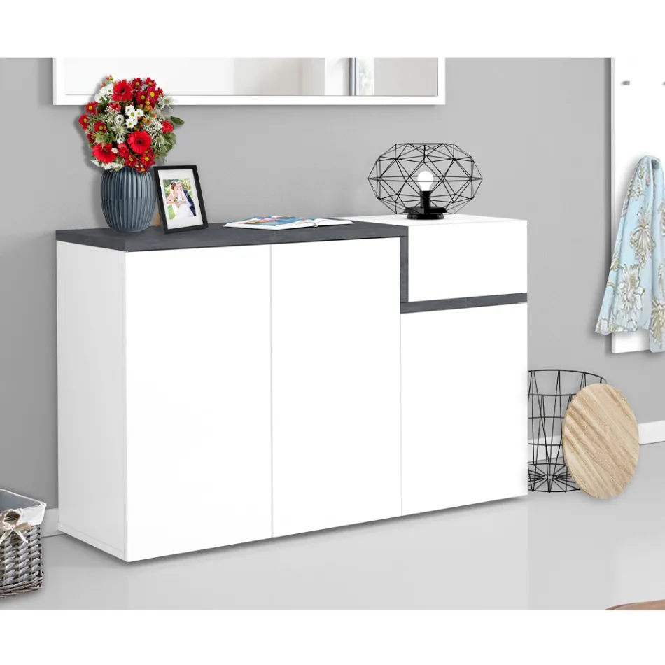 Entree schoenenrek 3 of 4 deuren in wit hout en leisteen of esdoorn - Tiscali Viadurini