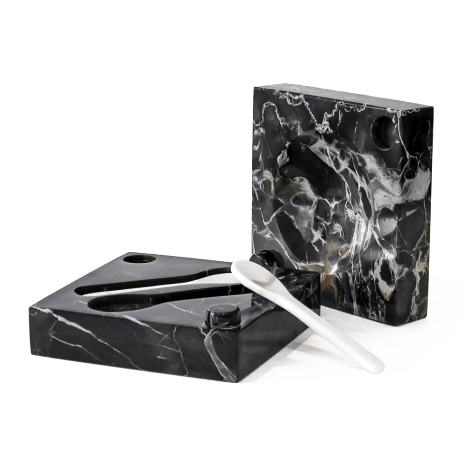 Kaviaardoos met Lepels in Carrara Marmer Portoro - Jerry Viadurini