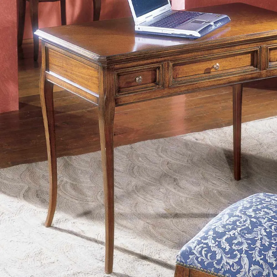 Bureau met 3 lades in bassanohout, Frankrijk Made in Italy - Adon Viadurini