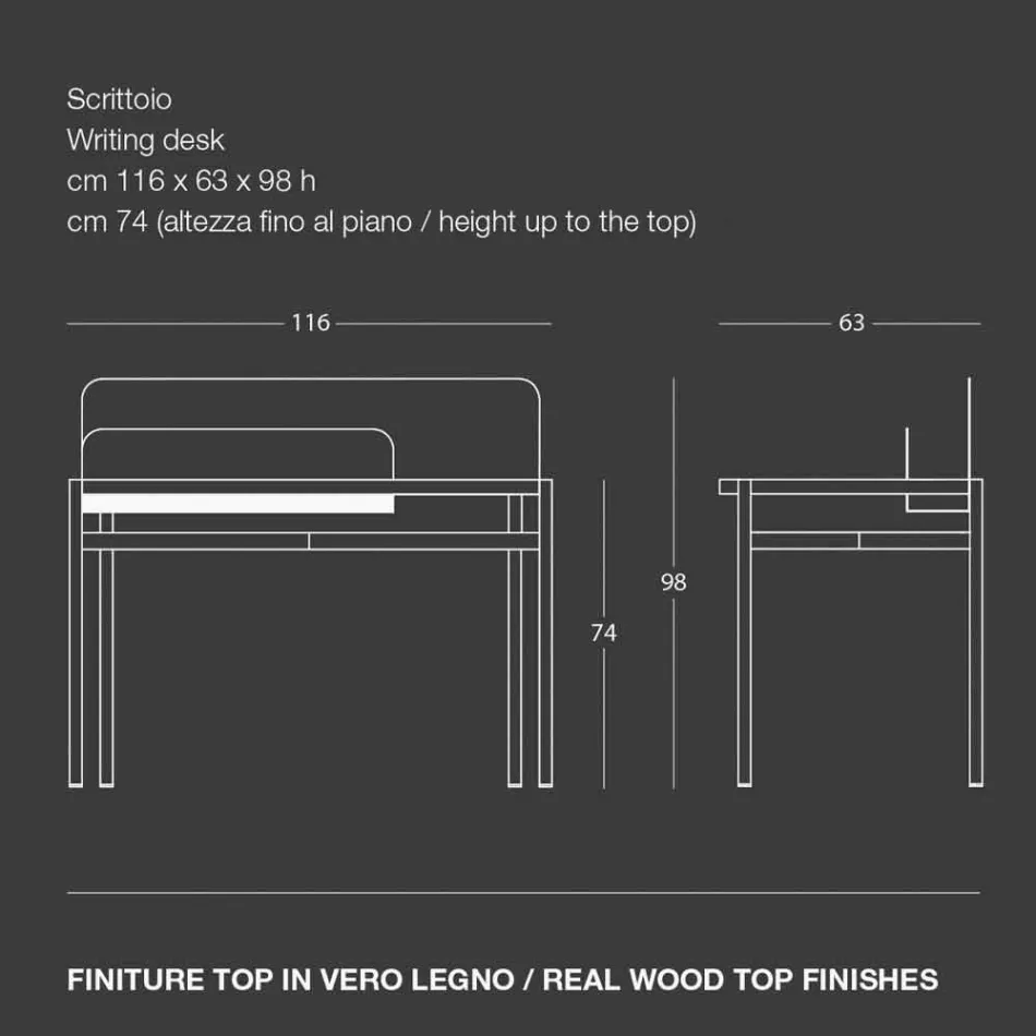 Modern bureau in gekleurd metaal en eikenhout van Italiaans design - Nadin Viadurini