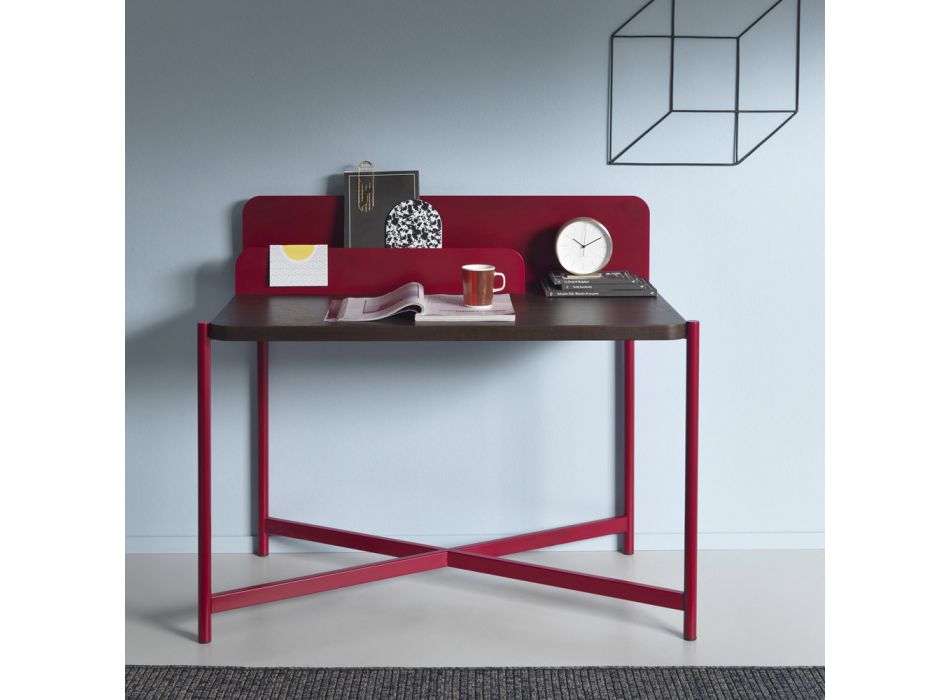 Modern bureau in gekleurd metaal en eikenhout van Italiaans design - Nadin Viadurini