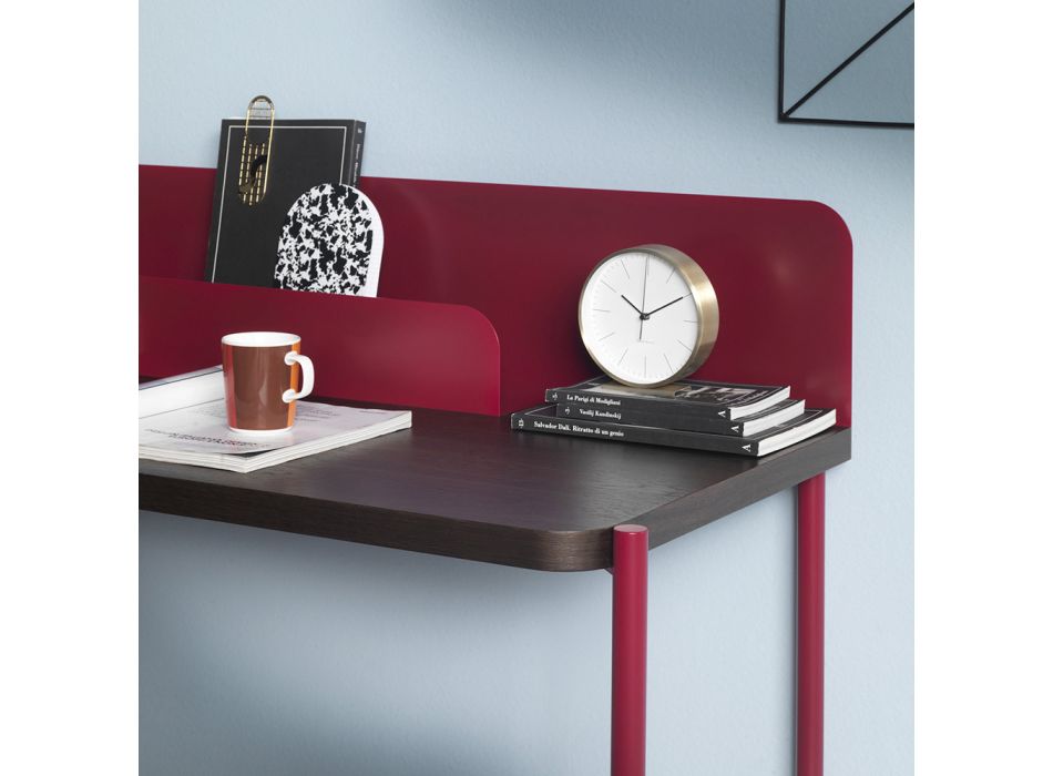 Modern bureau in gekleurd metaal en eikenhout van Italiaans design - Nadin Viadurini