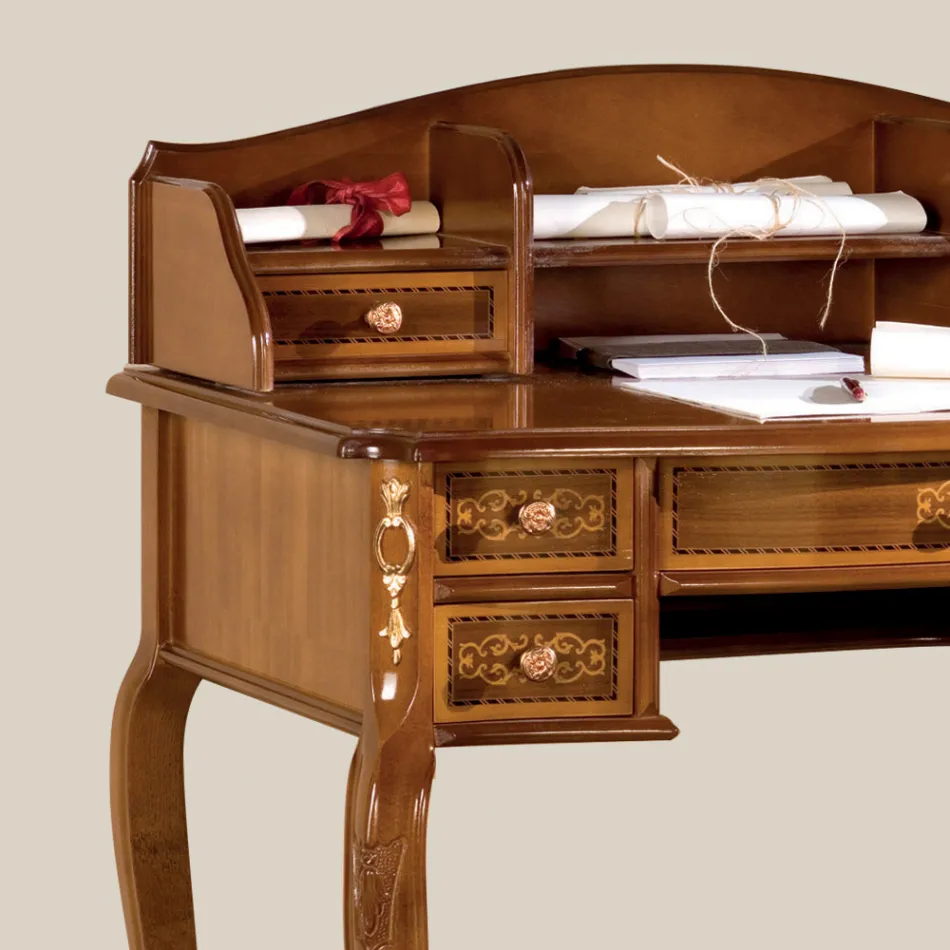 Bureau 7 Laden Walnoothout met Inlegwerk Gemaakt in Italië - Katerine Viadurini