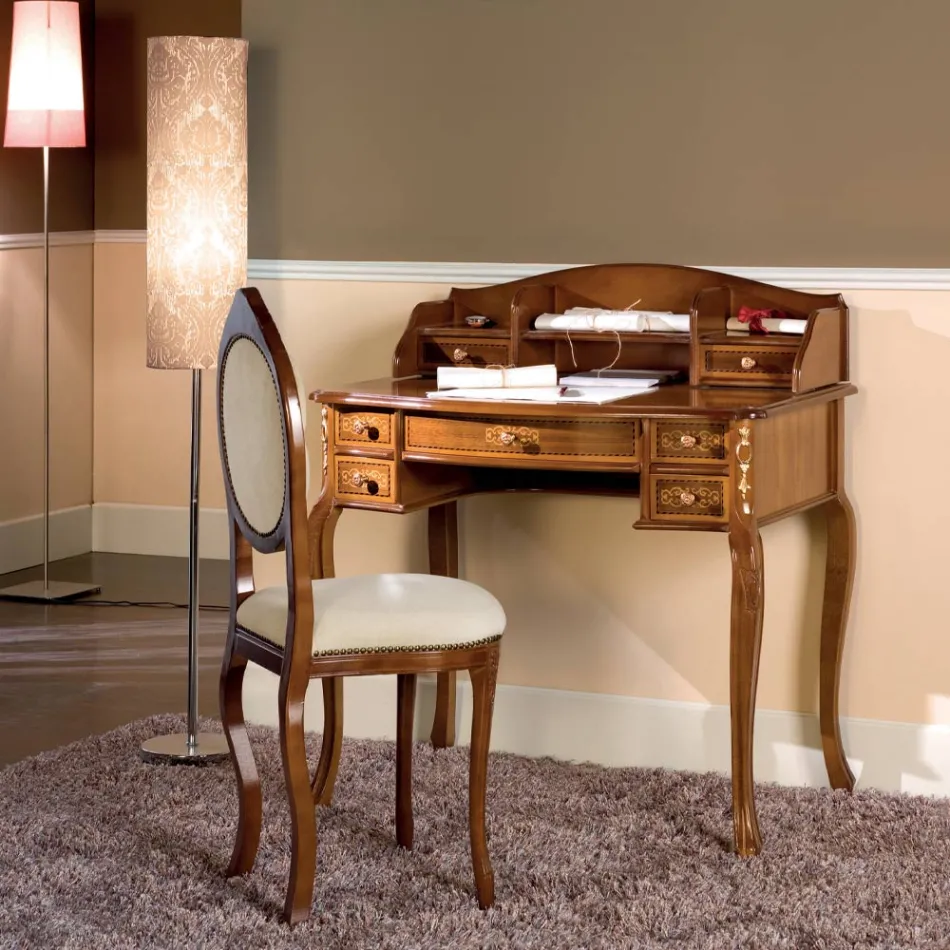 Bureau 7 Laden Walnoothout met Inlegwerk Gemaakt in Italië - Katerine Viadurini