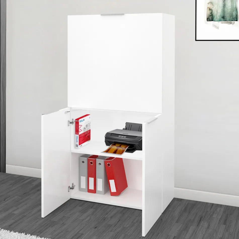 Modern wit wandbureau in gepolijst hout Italiaans design - Ghero Viadurini