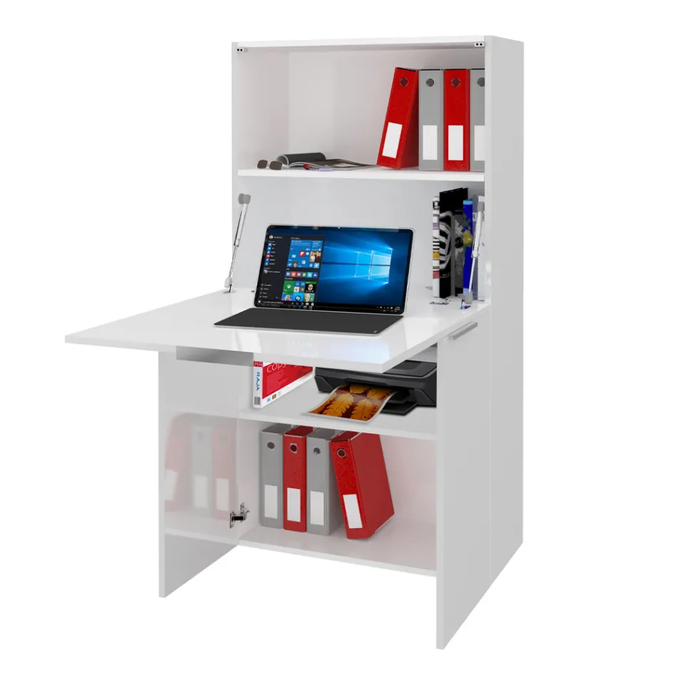 Modern wit wandbureau in gepolijst hout Italiaans design - Ghero Viadurini
