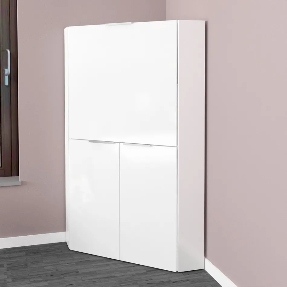 Wit modern hoekbureau in gepolijst hout Italiaans design - Ghero Viadurini