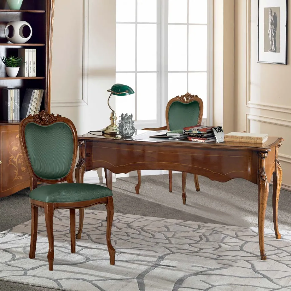 Klassiek bureau 5 lades in hout en ecoleer Made in Italy - Commodo Viadurini