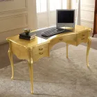 Klassiek bureau 5 lades in hout en ecoleer Made in Italy - Commodo Viadurini