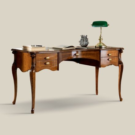 Klassiek bureau 5 lades in hout en ecoleer Made in Italy - Commodo Viadurini