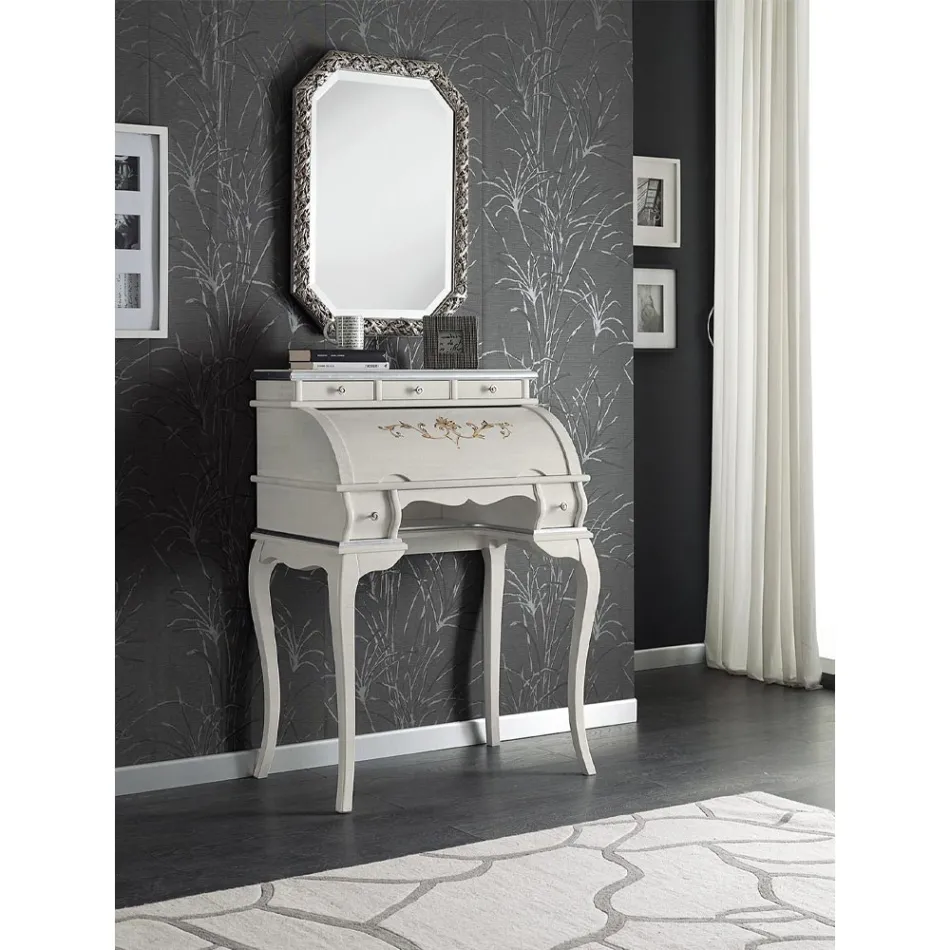 Klassiek bureau 5 lades in hout en inlegwerk Made in Italy - Hastings Viadurini