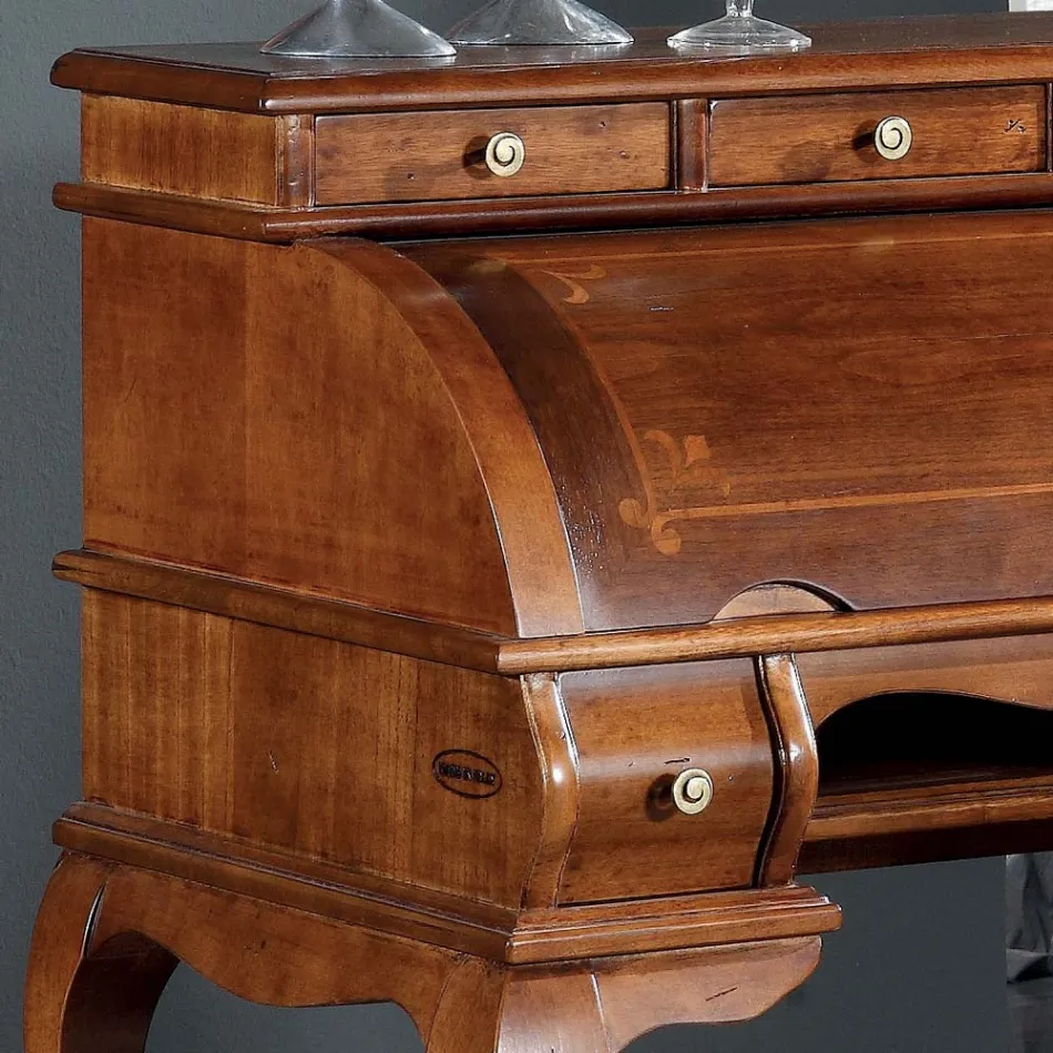 Klassiek bureau 5 lades in hout en inlegwerk Made in Italy - Hastings Viadurini