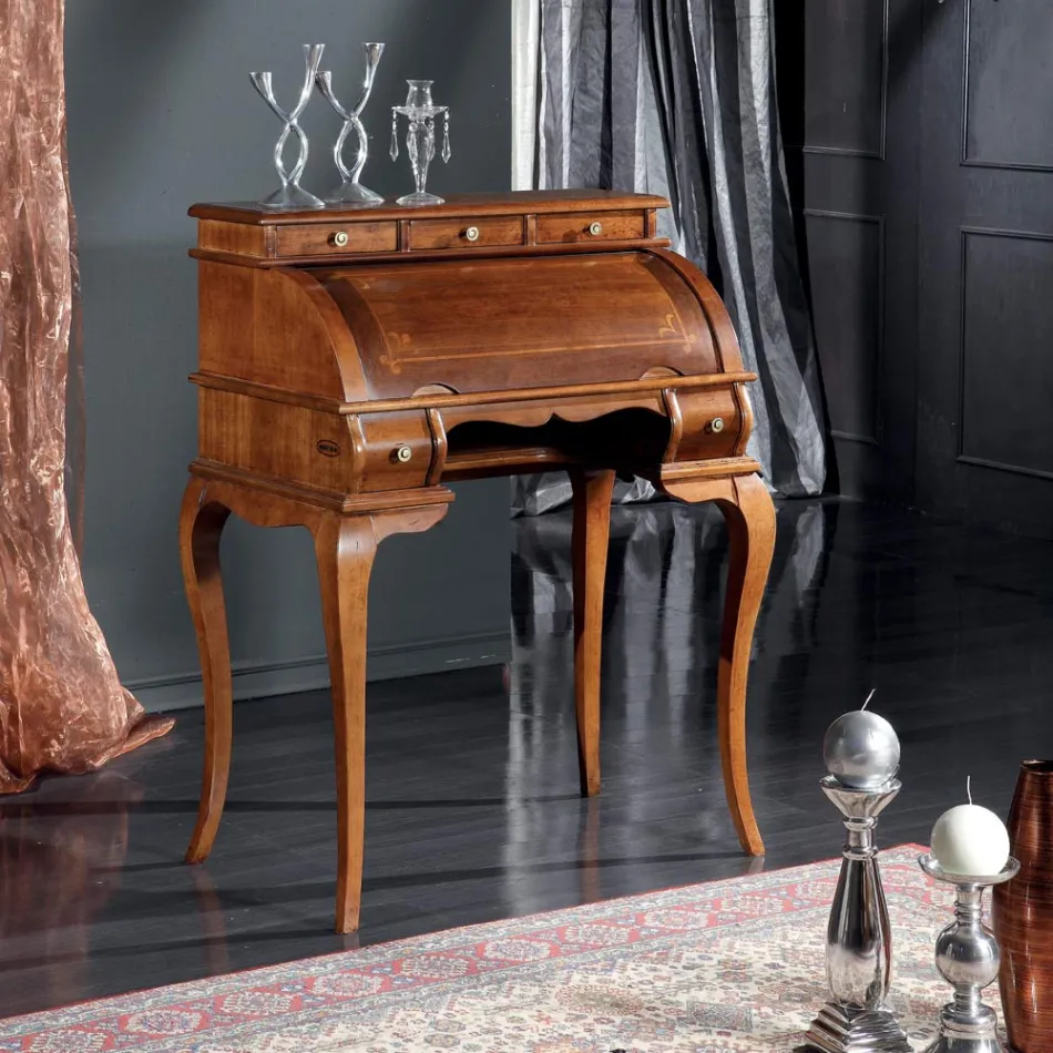 Klassiek bureau 5 lades in hout en inlegwerk Made in Italy - Hastings Viadurini