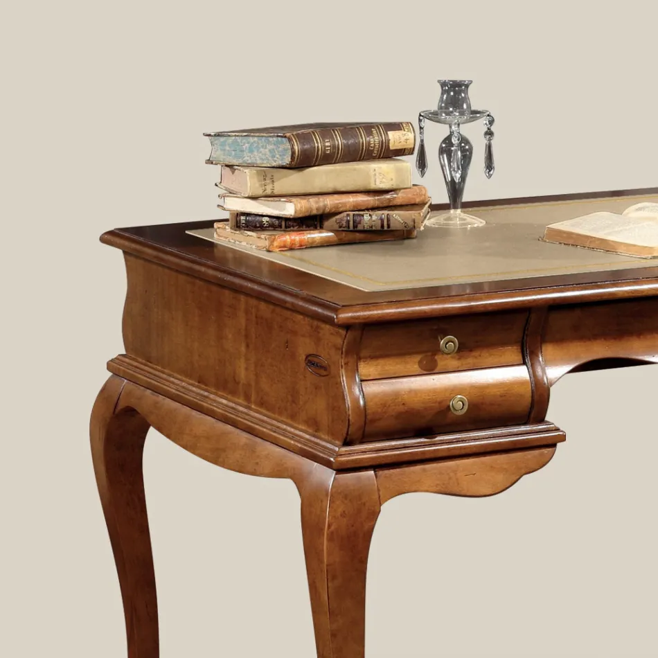 Bureau met 5 lades walnoothout en ecoleer Made in Italy - Hastings Viadurini