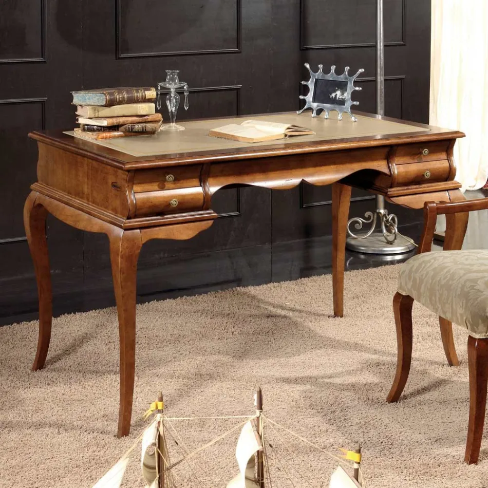 Bureau met 5 lades walnoothout en ecoleer Made in Italy - Hastings Viadurini