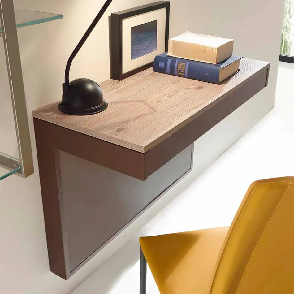 Wandbureau in melamine en metaal met lade Made in Italy - Silicium Viadurini