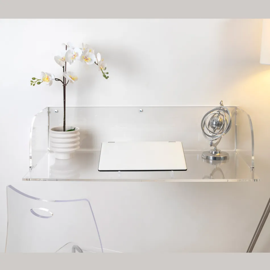 Otilia Plexiglas Wandbureau met een minimalistisch design, gemaakt in Italië. Viadurini
