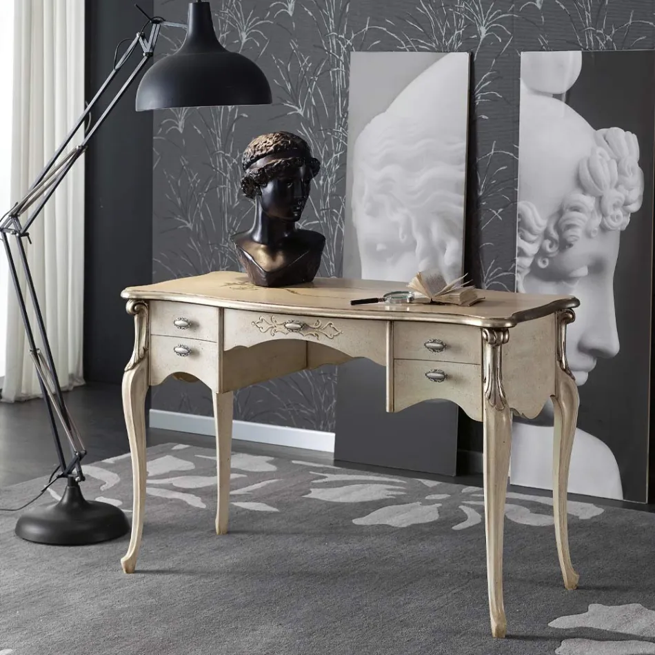 Luxe houten woonkamerbureau met 5 lades Made in Italy - Caligola Viadurini